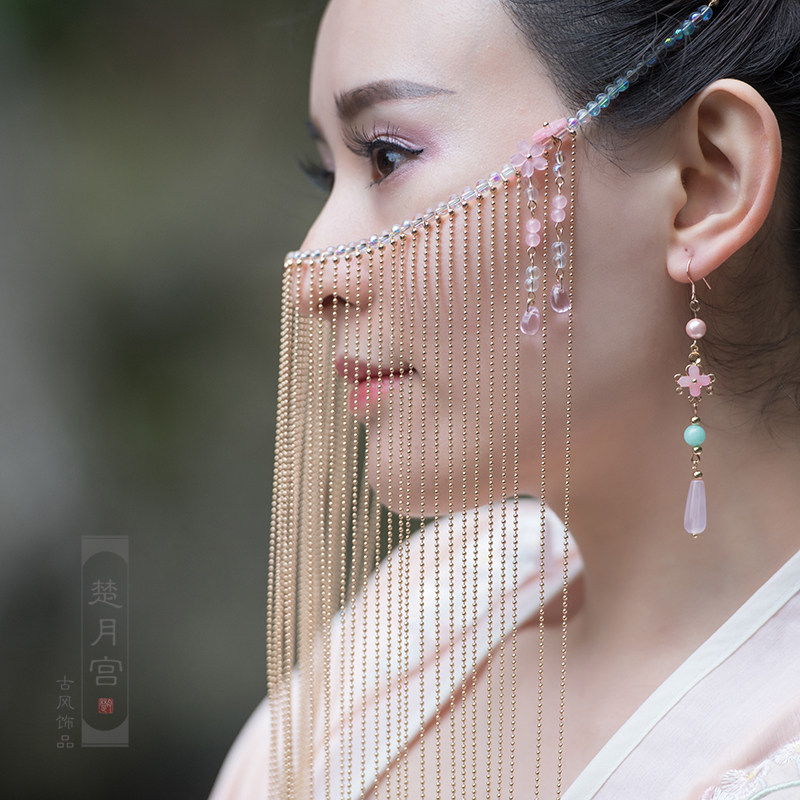 楚月月宫原创古风汉服流苏面帘配饰复古古装发饰