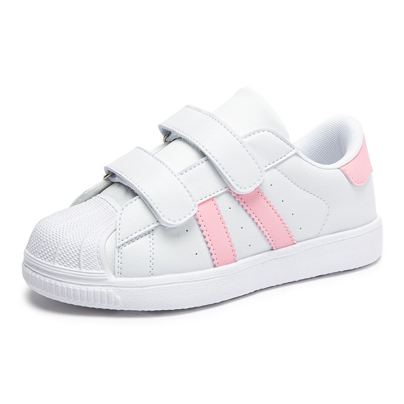 abckids儿童小白鞋中大童男男童运动鞋魔术贴板贝壳头板鞋