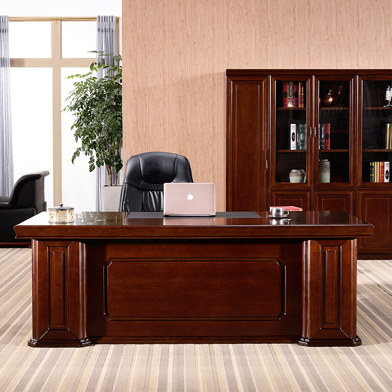 中伟办公家具总裁经理大班台办公桌油漆实木贴皮老板大班台