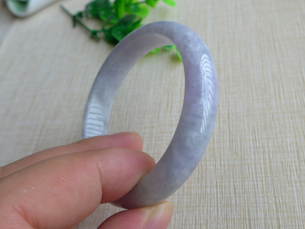 翡翠手镯大圈口豆种紫罗兰缅甸aa货圆条形平安手镯