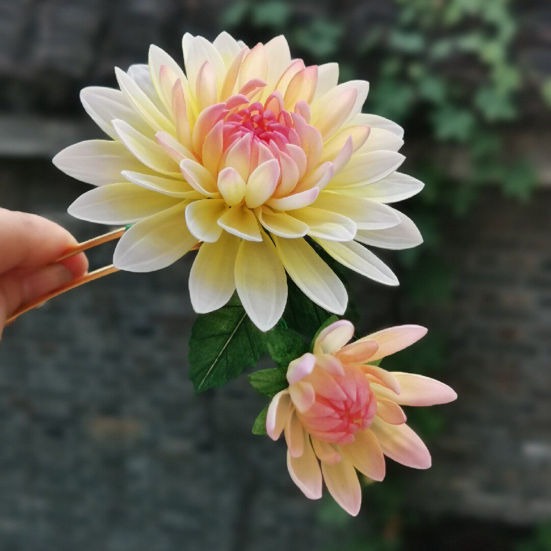 珠珠通草扬州非遗通草花大丽发簪菊花发钗汉服发饰