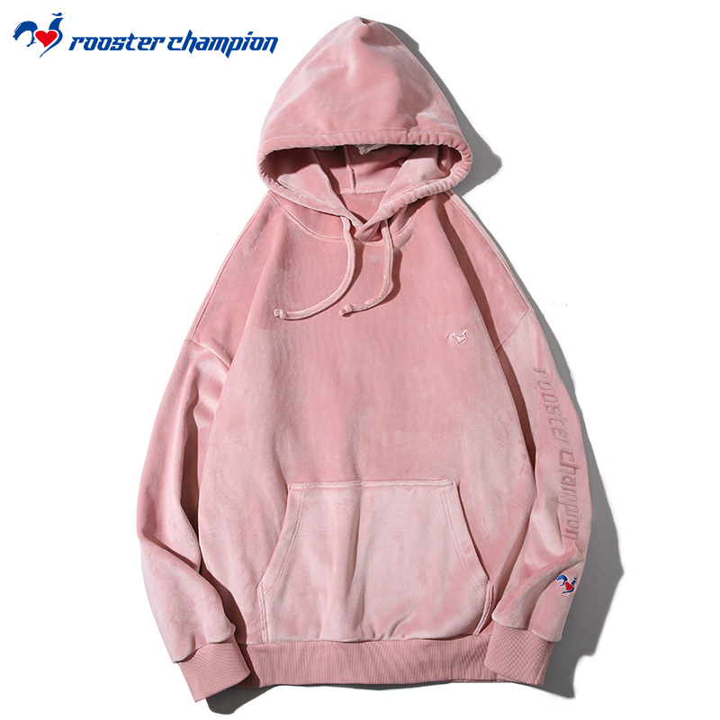 ROOSTER CHAMPION法国公鸡冠军卫衣男粉色连帽宽松双面绒情侣外套