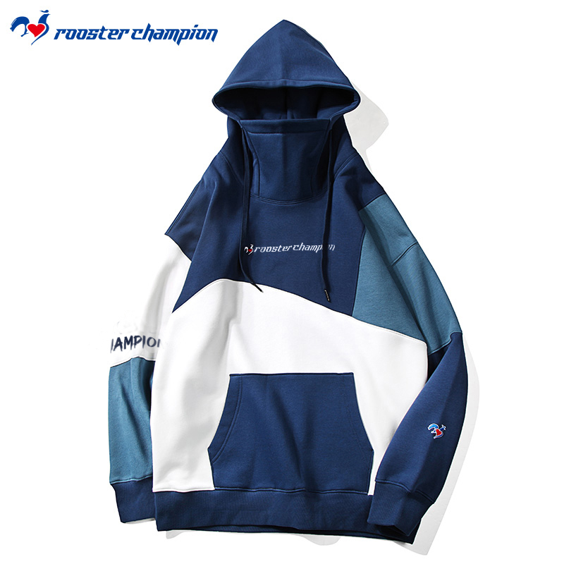 法国公鸡冠军卫衣男女同款潮牌拼色连帽上衣情侣复古宽松运动外套