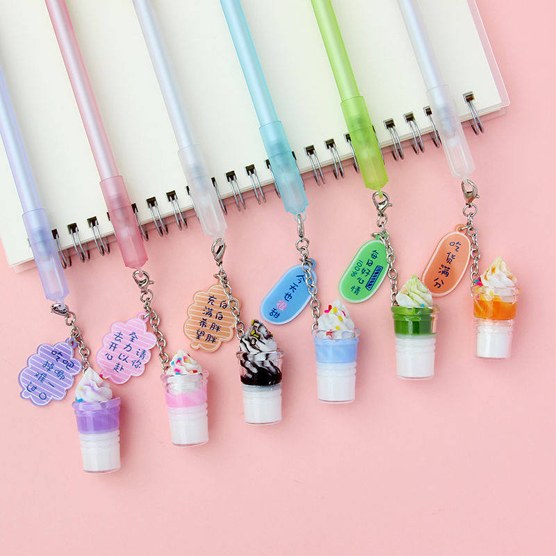 中性笔高颜值冰镇果汁吊坠创意可爱仙萌挂件黑色中性笔