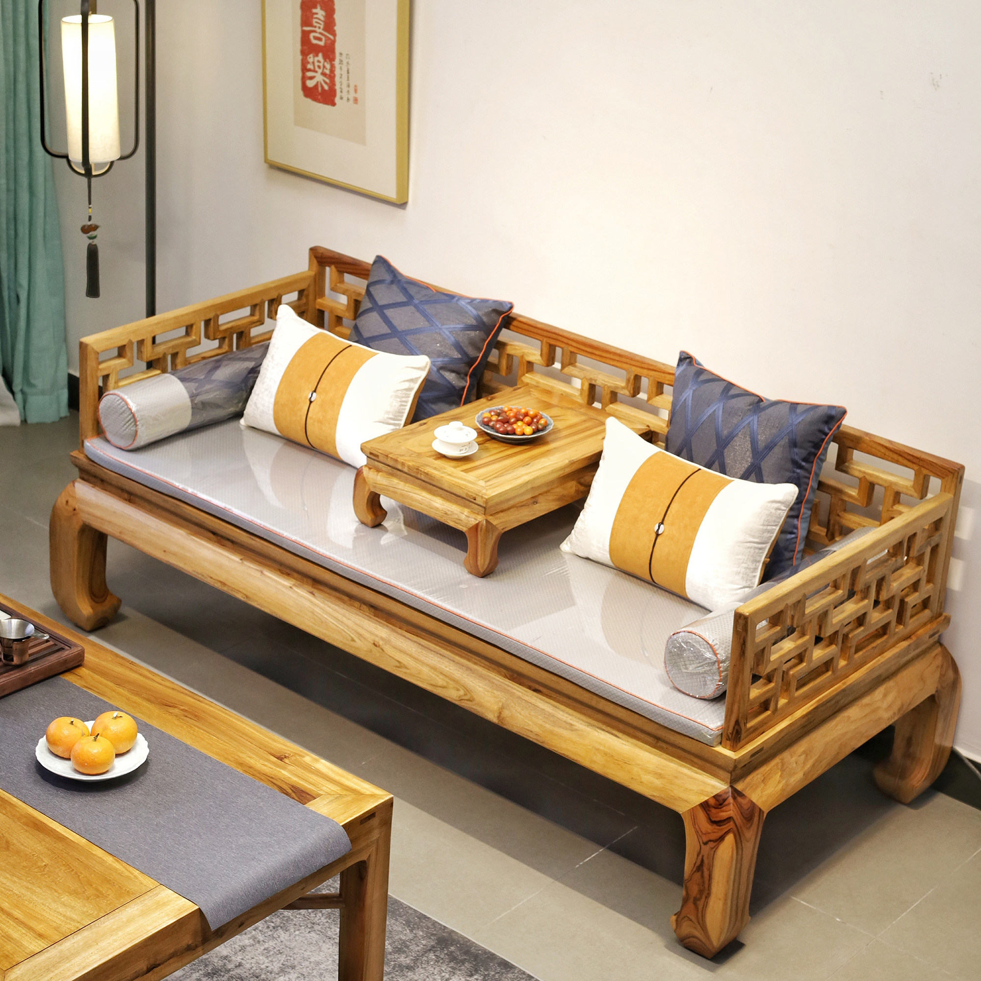 新中式户型罗汉曲尺卧塌客厅家具沙发三人位小户定制罗汉床