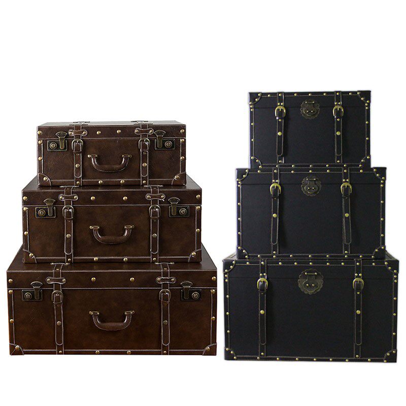 复古古木箱子皮箱带锁仿古收纳储物手提特大号收纳箱