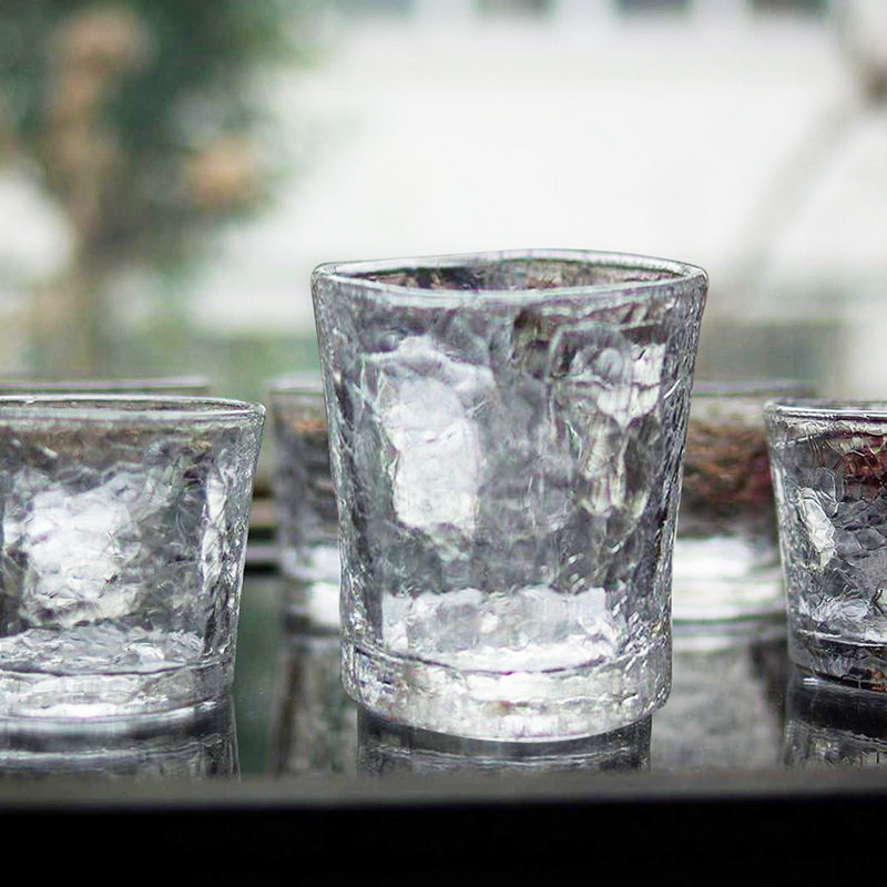 日本进口桥村大作裂纹玻璃杯日式家用手工茶杯玻璃杯
