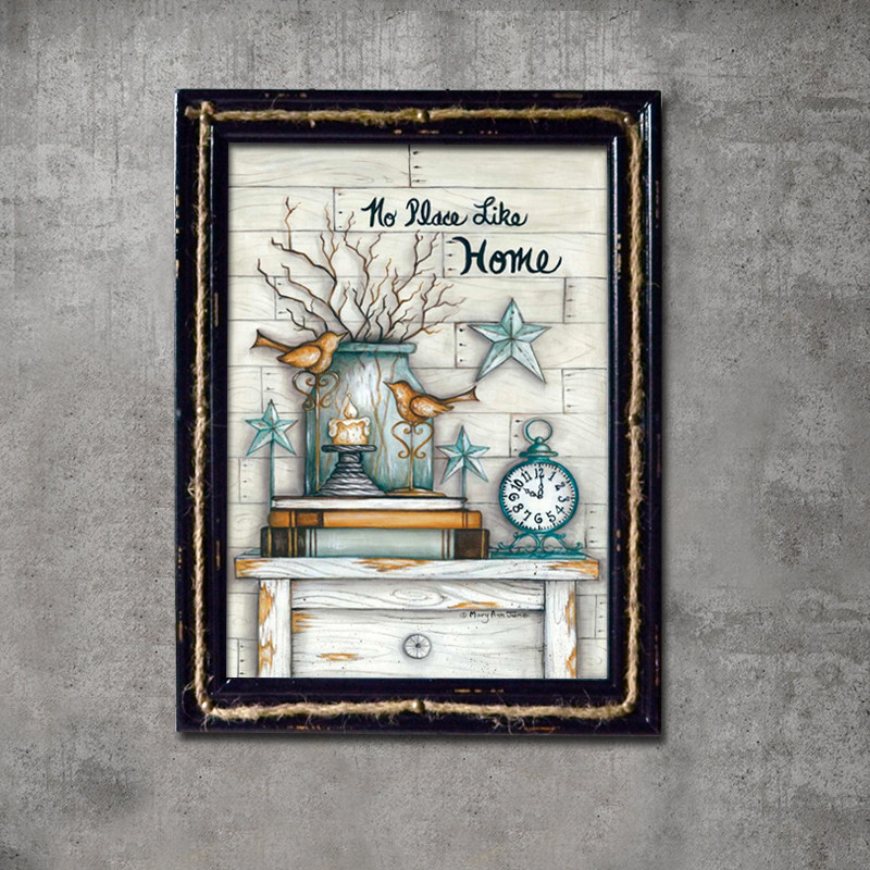 复古装饰画酒吧咖啡厅餐厅实木相框画美式乡村田园挂画做旧有框画