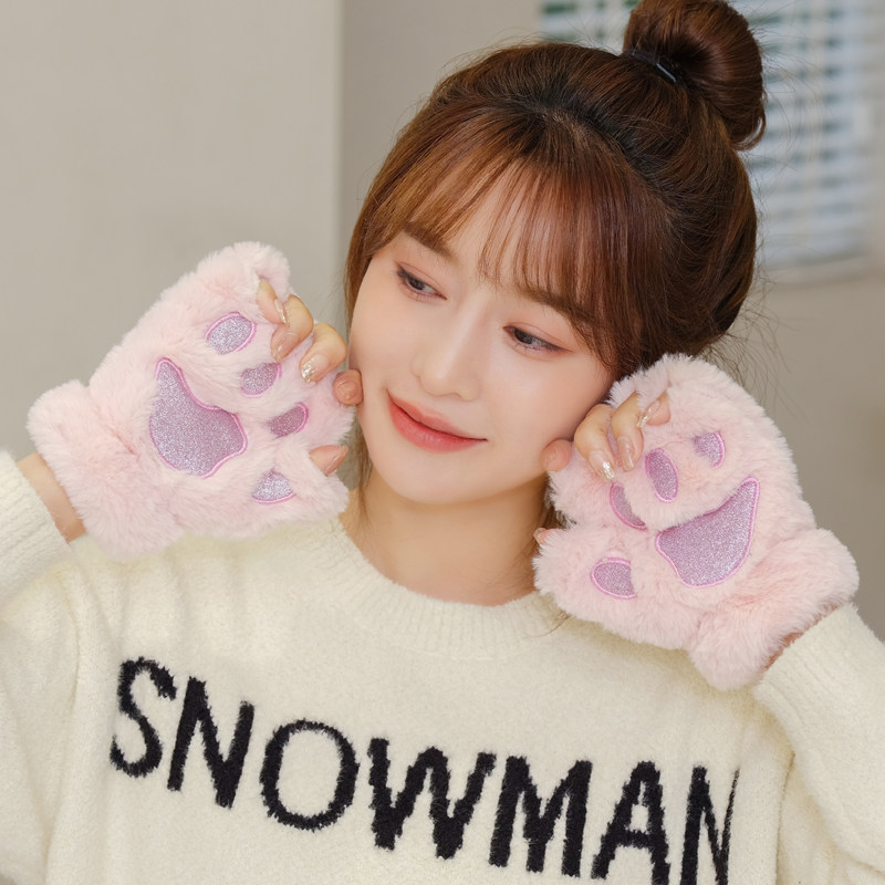 手套漏指兽爪网红ins学生可爱冬季猫爪小熊猫手套