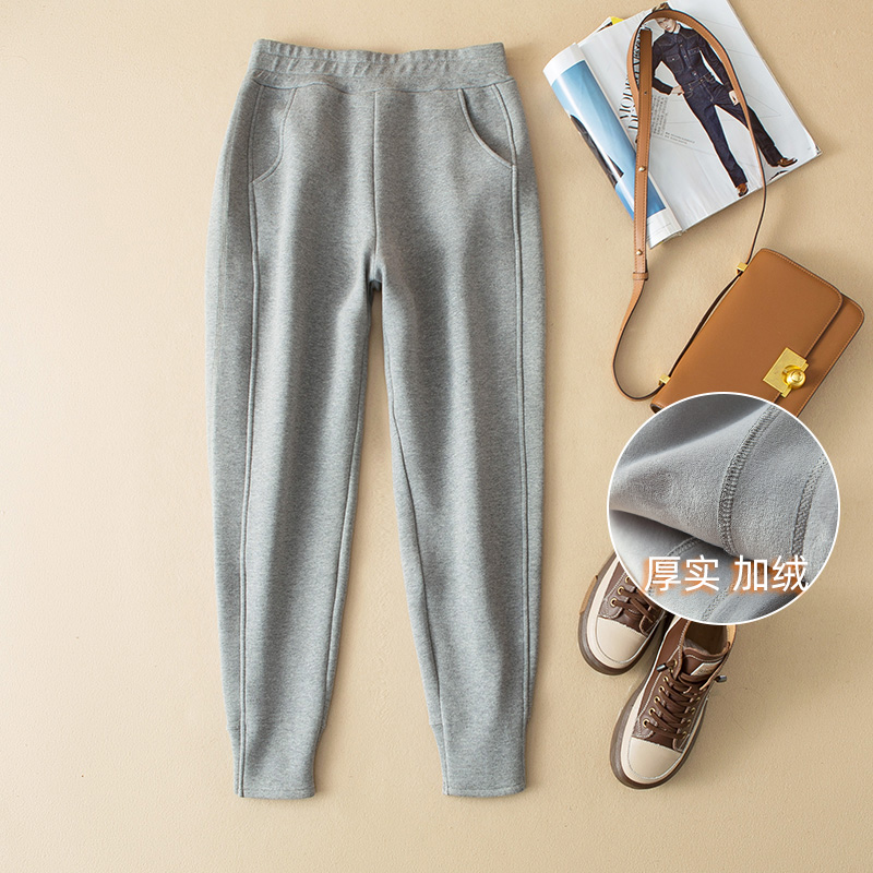 秋冬加绒款也来了 好穿显瘦 侧面多道立裁进口针织面料女卫裤高端