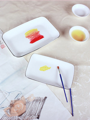 调色盘国画颜料盘陶瓷盘长方形白盘水彩水粉画美术调色盘
