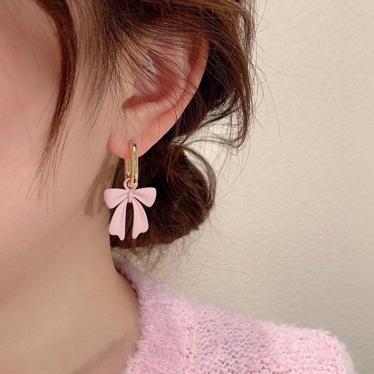 粉色蝴蝶结耳环一款两戴高级耳饰韩国气质网红耳环