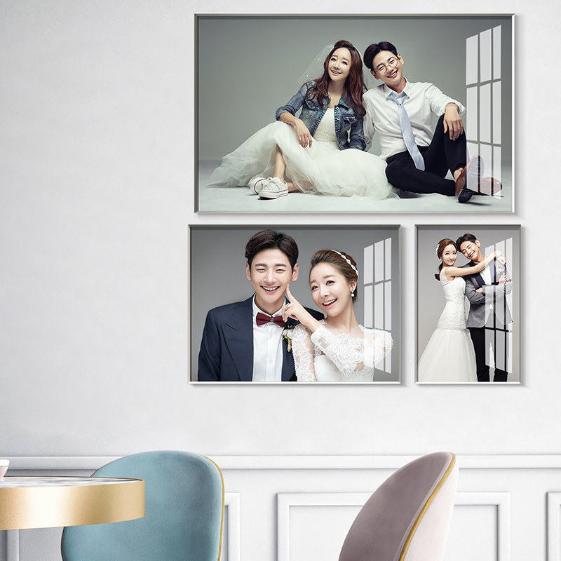 简约相框挂墙照片墙组合无框画婚纱照放大全家福相框制作九件套
