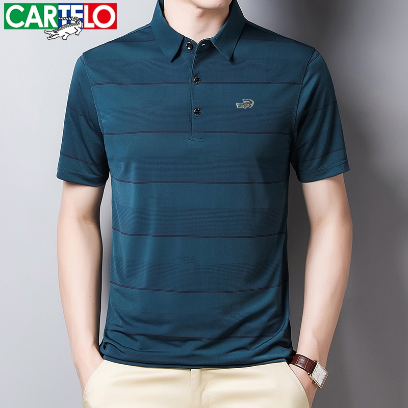 短袖t恤翻领条纹中老年大码冰凉体恤衫男薄款  卡帝乐鳄鱼恤服饰专柜