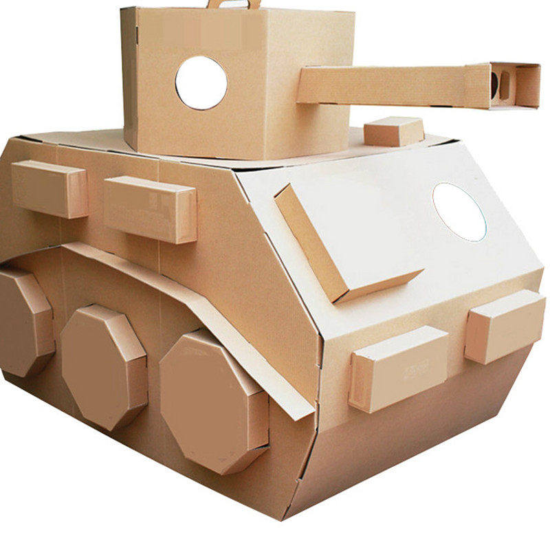 机汽车房手工diy涂色幼儿园纸皮纸壳模型儿童玩具载人超大坦克飞