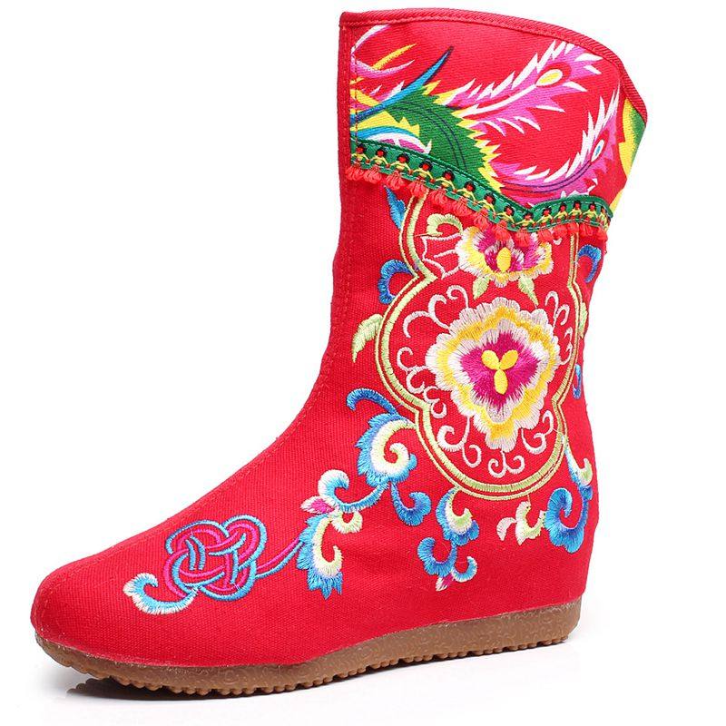 老花花布棉鞋杨丽萍风格格棉布鞋棉袄民族风百搭时装靴