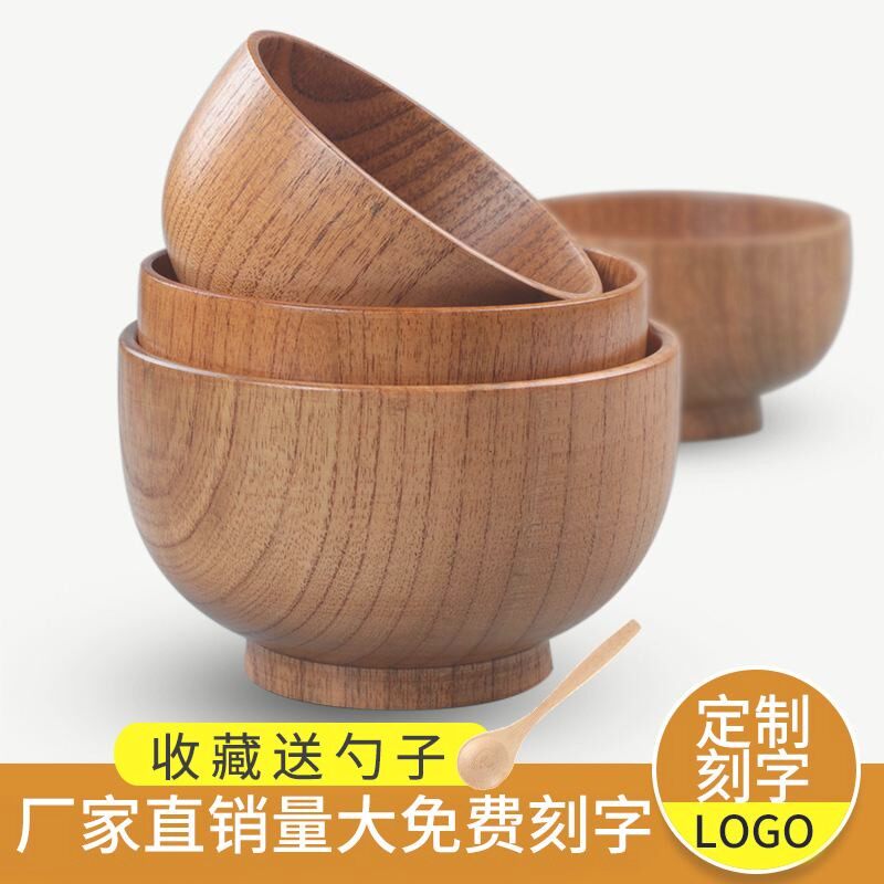 家用沙窝木碗日式儿童成人手工复古实木饭碗碗