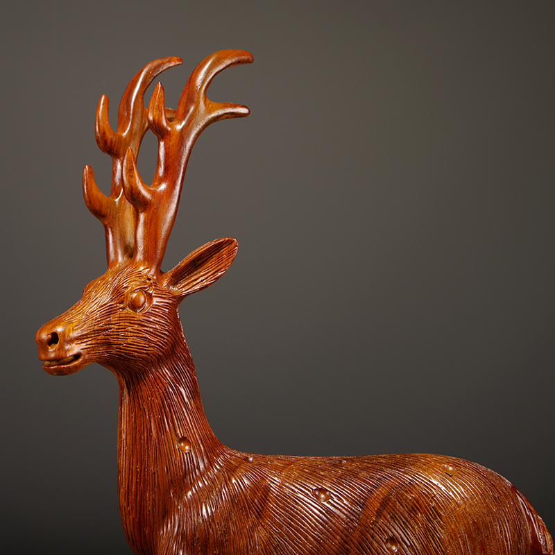 花梨木雕梅花鹿摆件创意家居客厅玄关电视柜办公室酒柜木雕