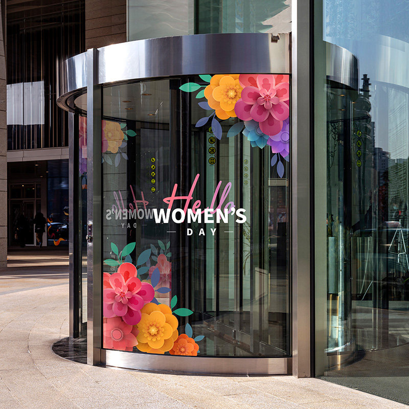 贴画春天花朵墙贴商场大酒店节日橱窗静电玻璃墙贴