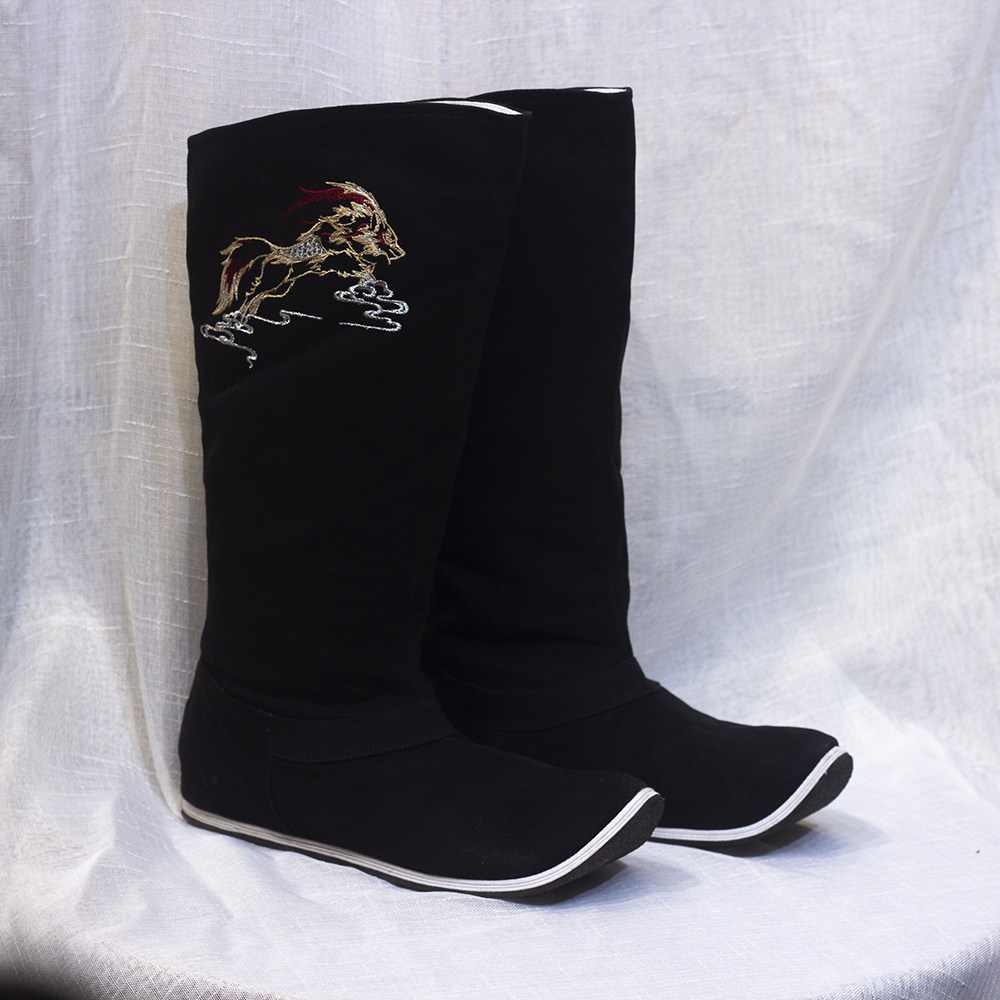 漱玉词汉服饰品复古翘头尖头皂靴官靴千层手工民族服装