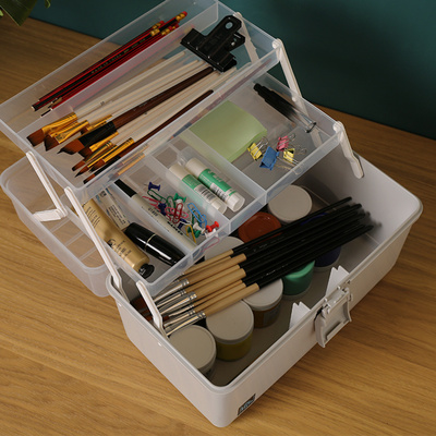 画箱手提式小学生颜料美术收纳多功能三层文具用品文具收纳盒