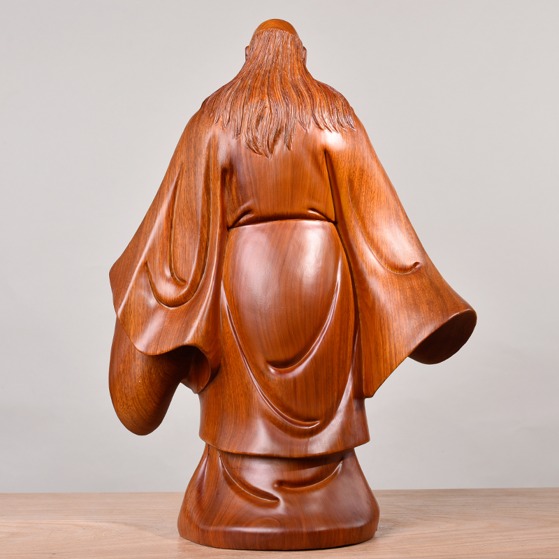 黄花梨实木雕刻老子问天摆件圣贤道教神像家居木雕