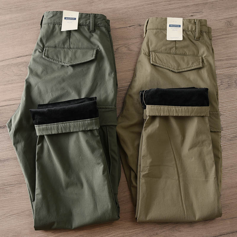 秋冬加绒加厚款军风多口袋工装裤男军绿色保暖宽松直筒休闲长裤潮