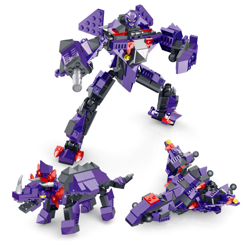 星钻积木恐龙正版五合一系列拼装变形机器人星转3变新钻儿童玩具