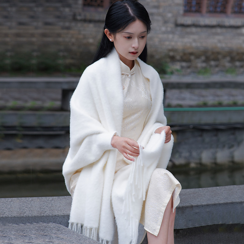 温柔少女水貂披肩外套2022秋冬新款复古民国毛针织衫