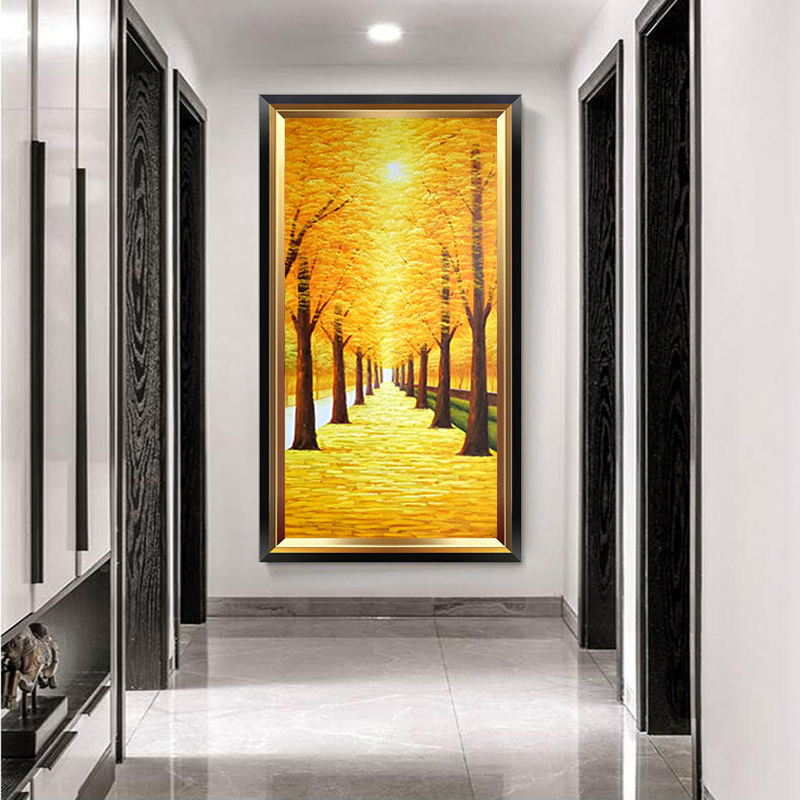 满地黄金大道立体手绘油画玄关走廊挂画现代简约油画