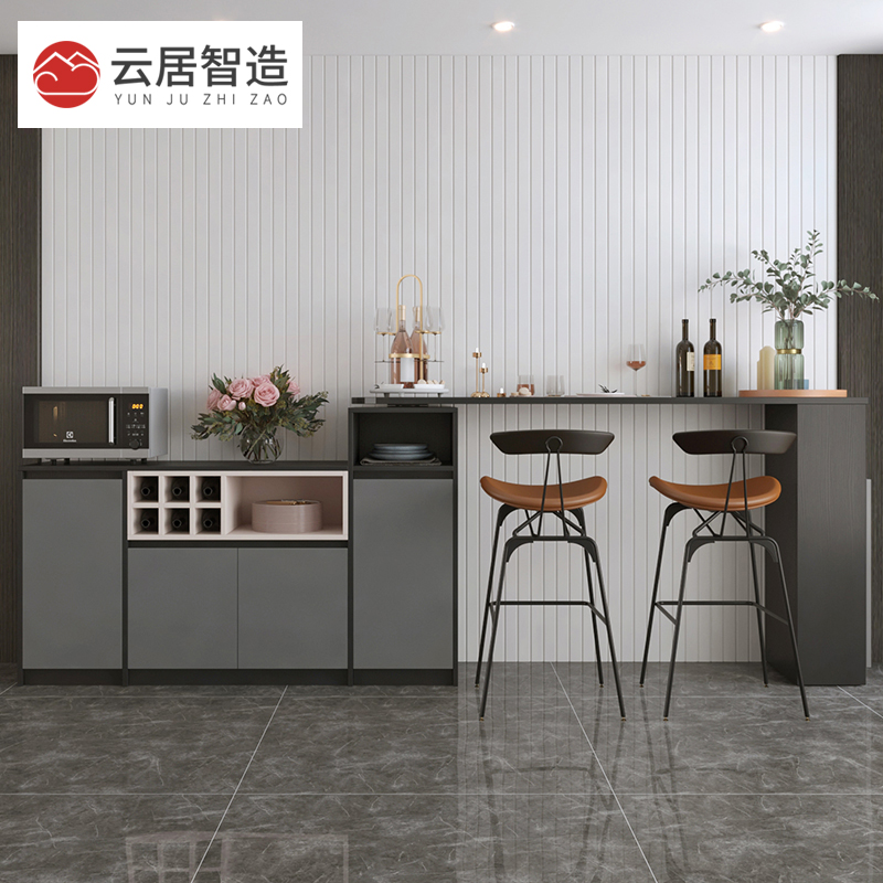 简约旋转吧台桌餐边柜一体靠墙现代沙发背柜吧台