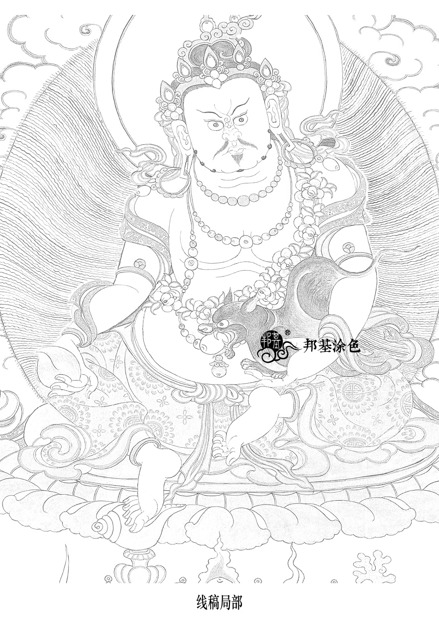 唐卡涂色黄财神线描唐卡油画布涂色佛像涂色diy手绘自己画唐卡