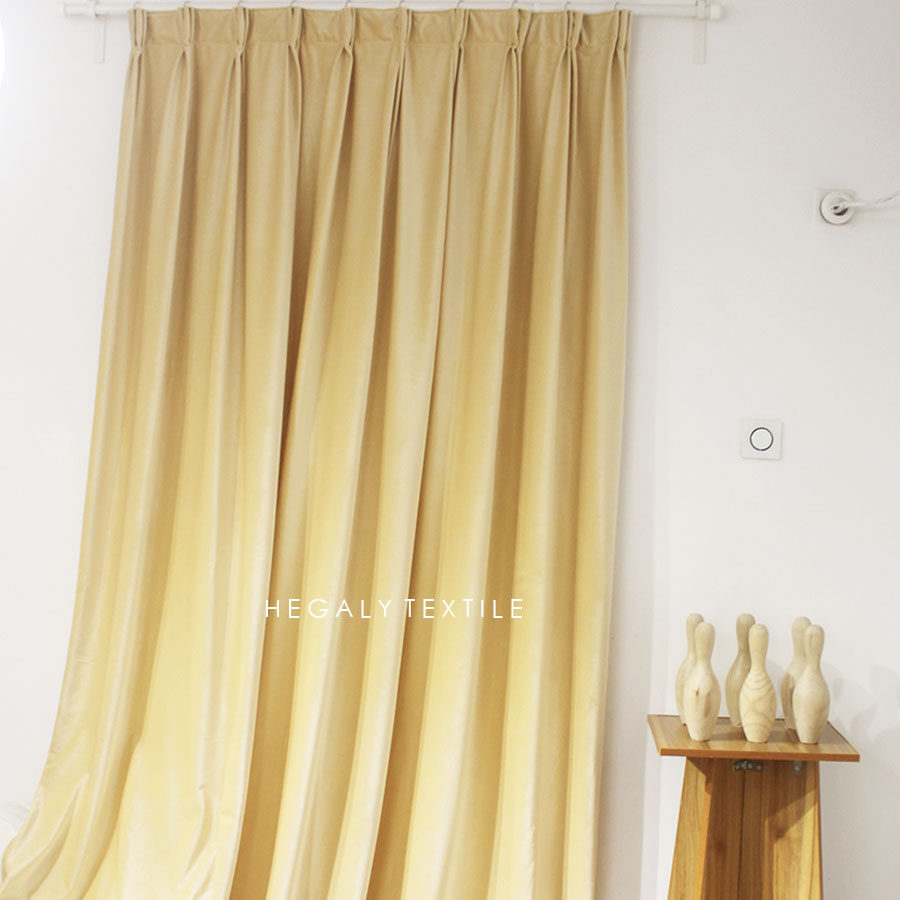 hegaly奶黄丝绒香槟色轻奢绒布窗帘服装店试衣间拍摄背景布定制