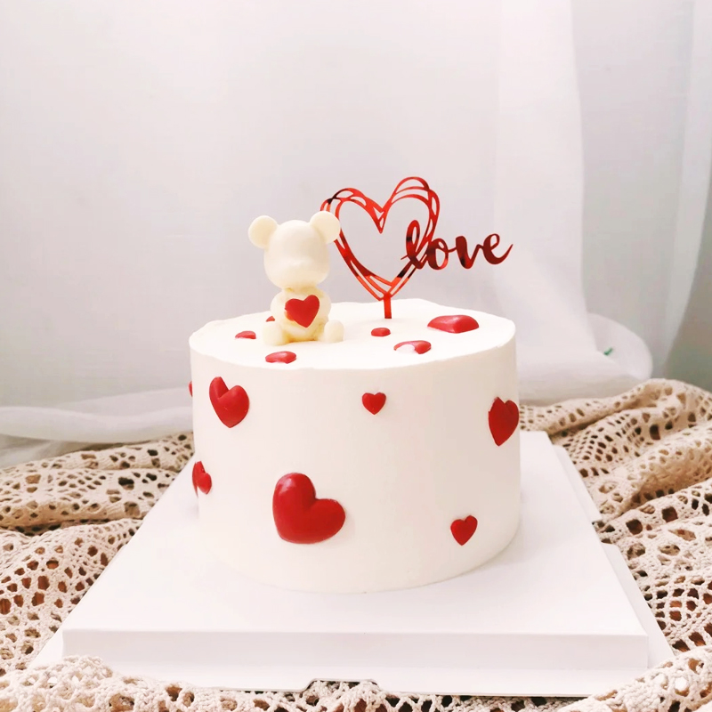 情人节蛋糕装饰塑料告白熊love婚礼爱心甜品装扮插件摆件浪漫装扮