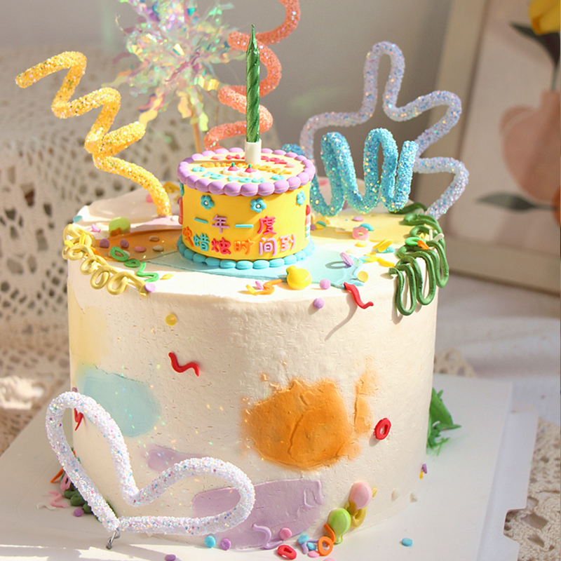 插件网红生日蛋糕装饰创意简约扭扭螺旋ins女孩节日装扮用品