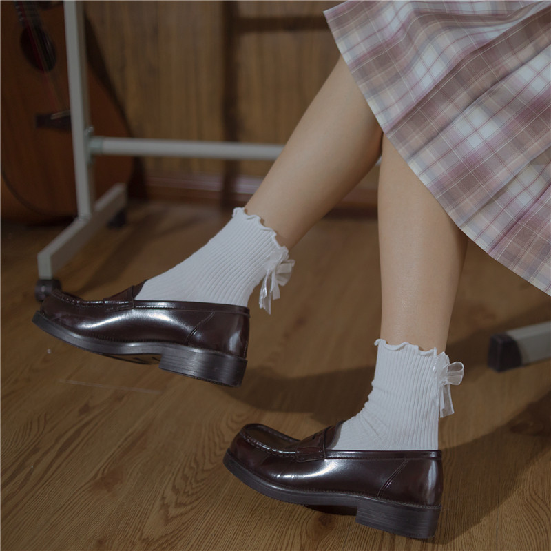 白色短袜女日jk袜子可爱蝴蝶结中筒纯棉薄款中筒袜