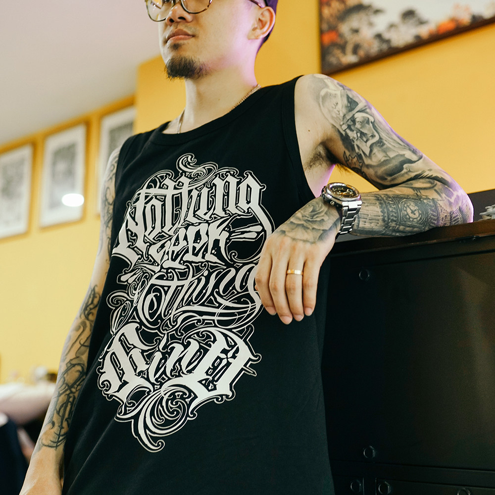 双头燕ekhlas纹身师will奇卡诺花体字美式运动男背心青年潮牌汗衫