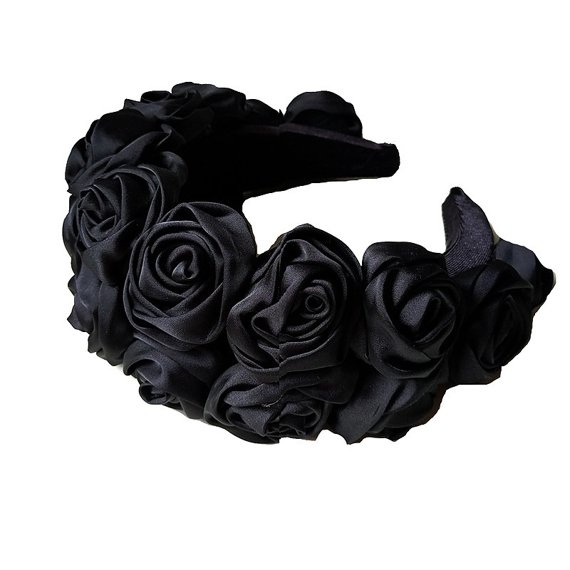 2022发饰黑色玫瑰花发箍女宫廷立体布艺花朵头箍发饰