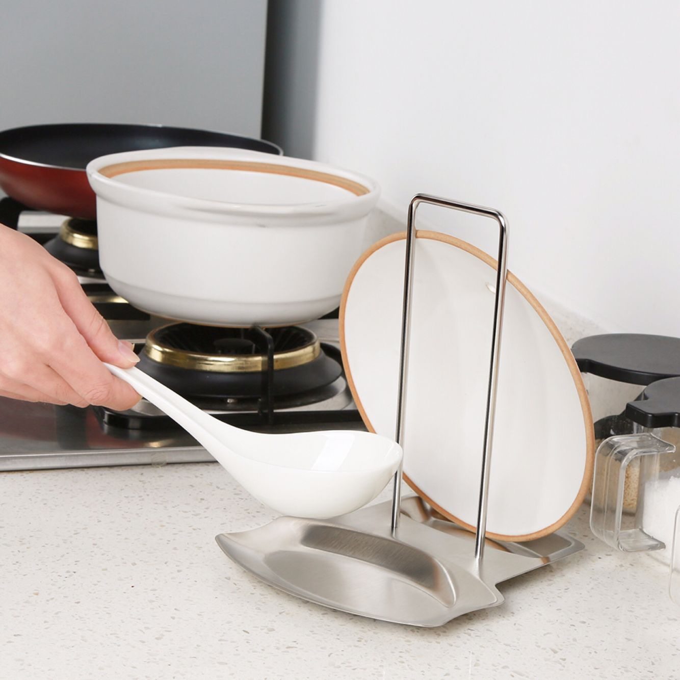 304不锈钢锅盖架带接水免打孔沥水架多功能厨房置物架收纳架坐式