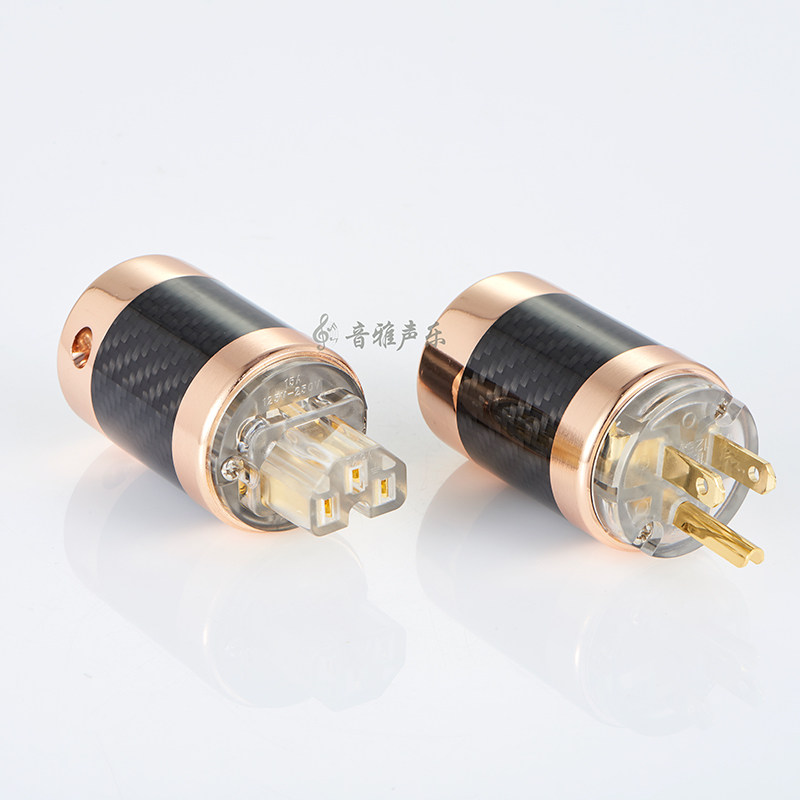 古河香槟ncf碳纤维紫铜镀金hi-fi发烧音响插头
