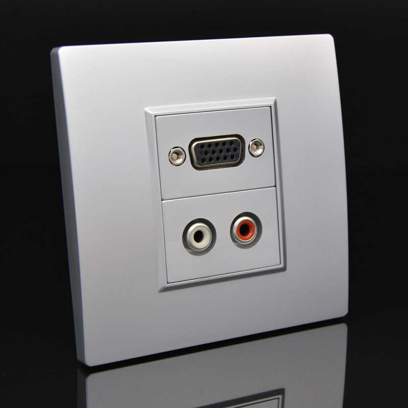 vga银色投影音频墙壁插座直插显示投影仪免焊音频插座