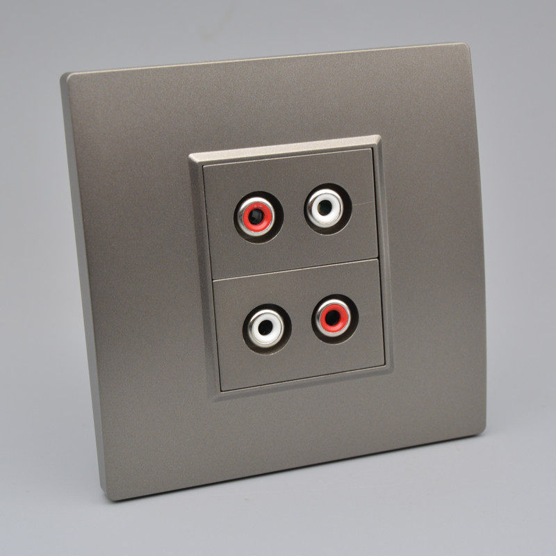 音频面板深灰色双孔莲花花头红白2个焊接av音频插座