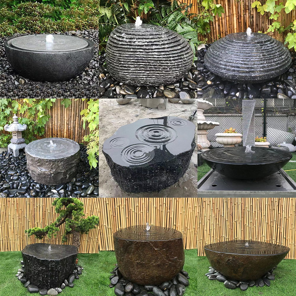 景石黑山山石流水石钵涌泉水钵喷泉日式庭院石雕
