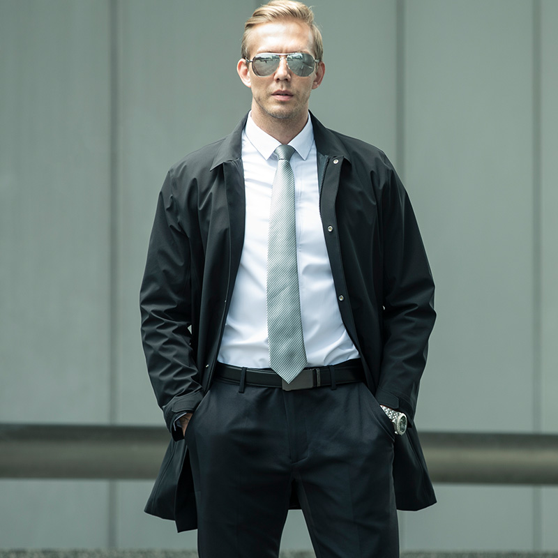 龙牙暗锋中长款战术风衣男士中长款外套男商务休闲大衣修身翻领