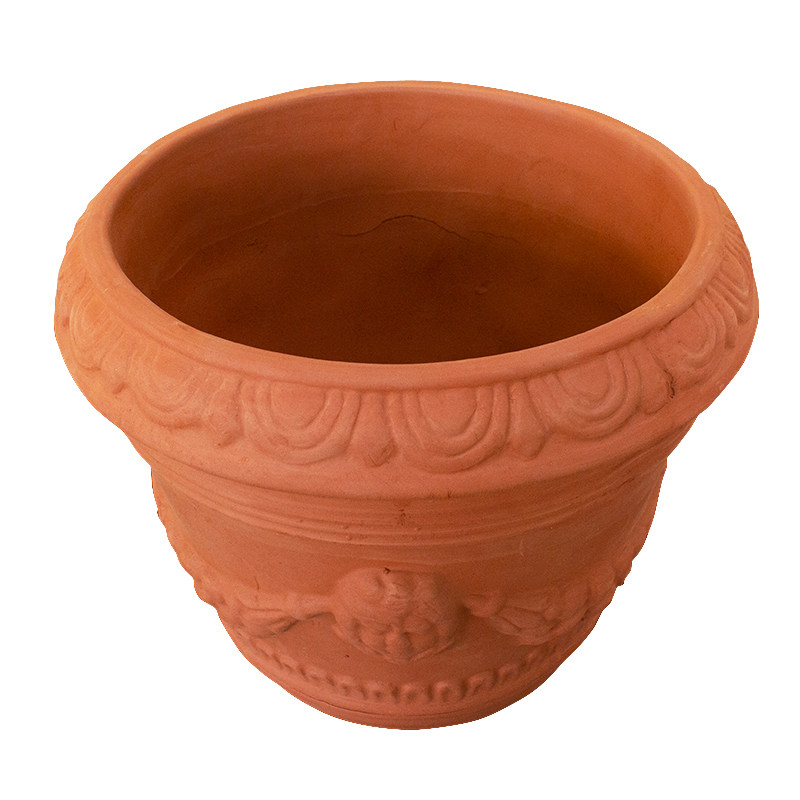 毛草花园家用红陶盆浮雕简约大号耐用创意圆形花盆