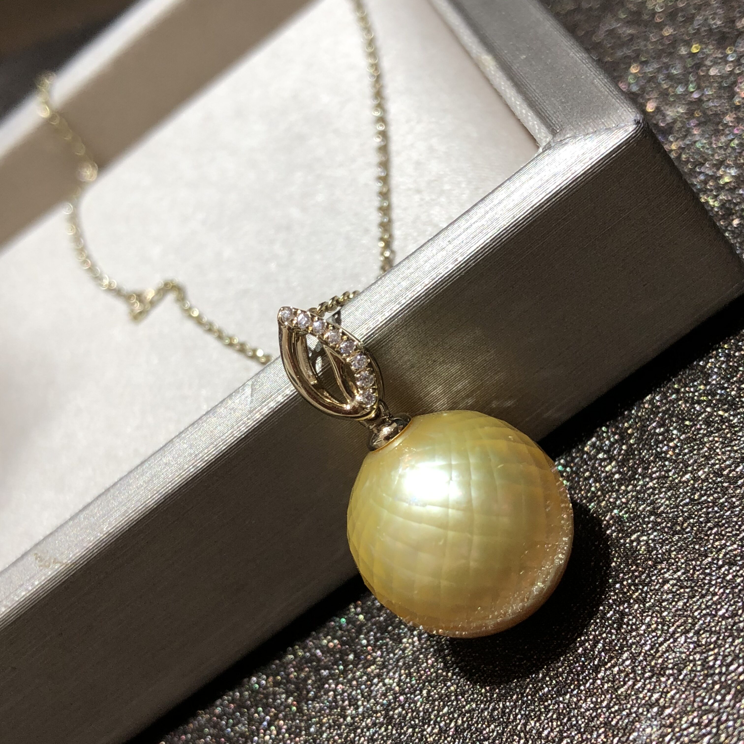 麦典1415mm海水南洋金珠吊坠华珍珠吊坠女刻面珍珠强光18k金