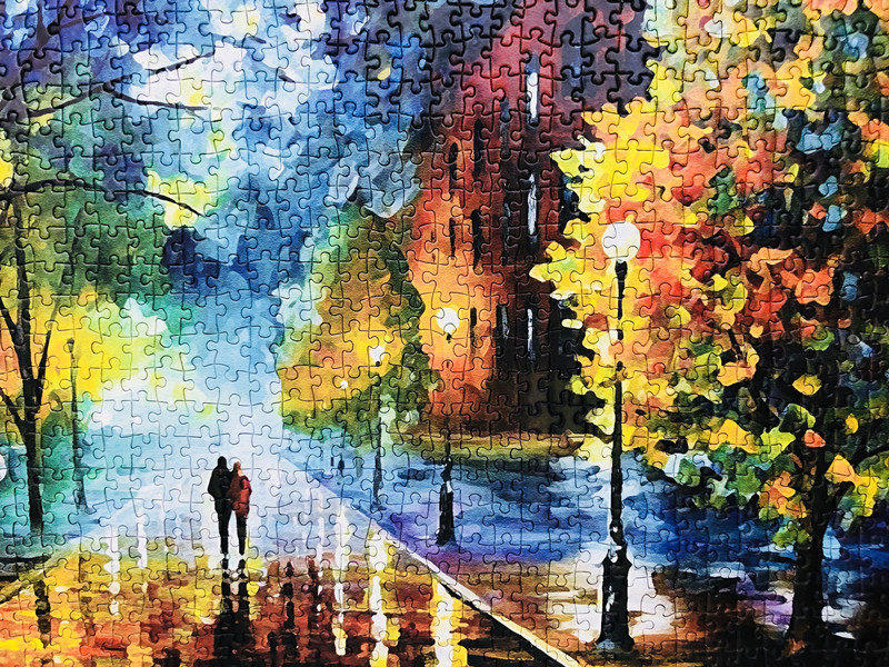 现货 成人拼图风景拼图1000片雨中漫步送胶水图纸