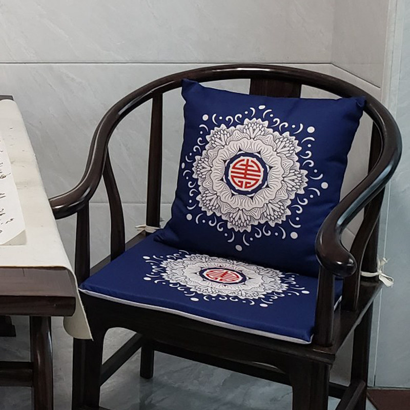 中式明清古典青花瓷红木圈椅靠垫客厅书房办公室靠垫