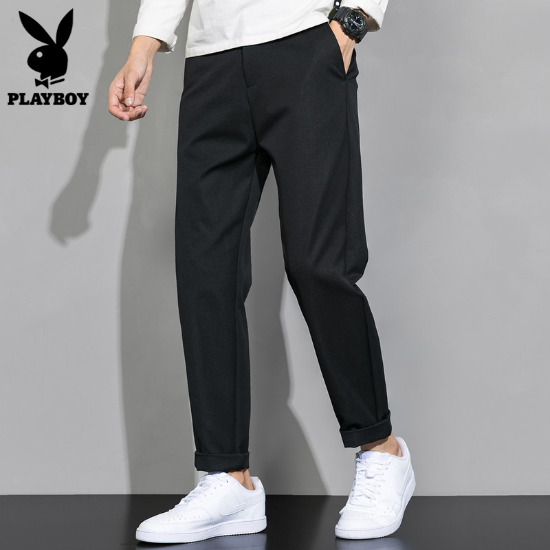 花花公子夏季休闲裤男士西裤2022年新薄款黑色宽松小脚长裤子男裤
