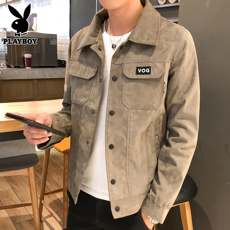 花花公子夹克男士工装上衣春季新款潮牌帅气春秋翻领休闲外套男装